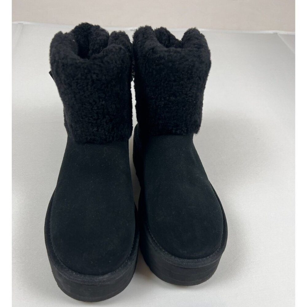 UGG Women Size 8 Custom Bow Black Suede Shearling Padded Winter Ankle Boots